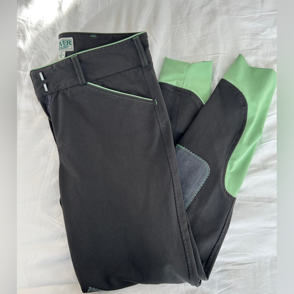 Dover Saddlery Ladies’ Wellesley Piped Knee-Patch Breech Charcoal / Mosstone 26